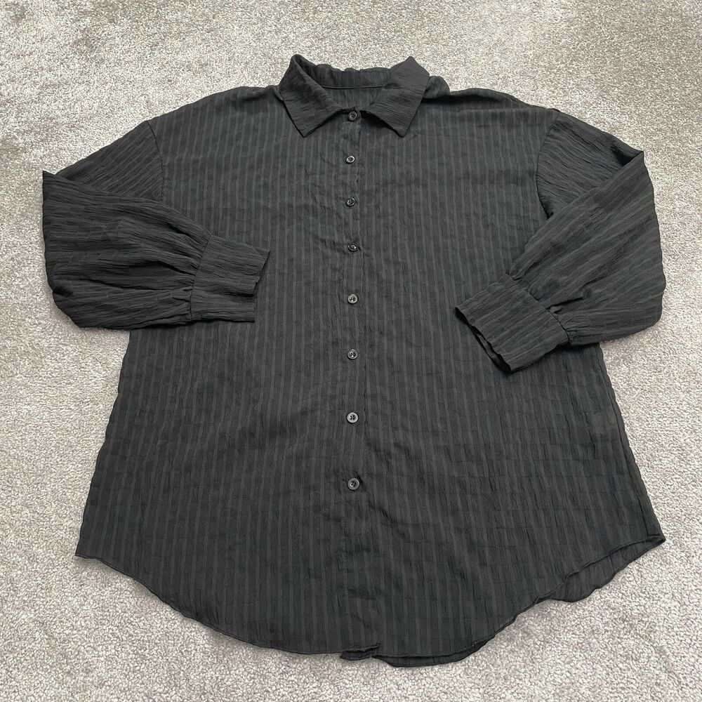 Shein Oversized Button Down Shirt Womens Large Black Long Sleeve Blouse Casual
